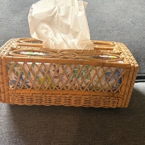 Woven Rattan Tissue Box Cover in Natural Tan